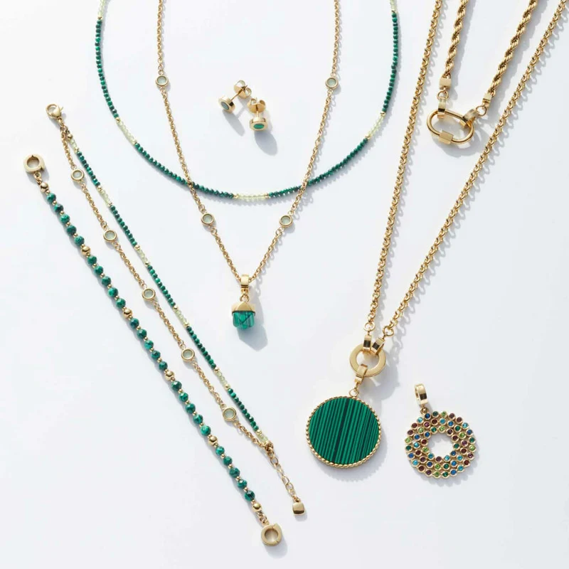 Leonardo Jewels Halskette Valea, Kette, Halsschmuck, Schmuck, Edelstahl IP gold, Malachit, synth. Malachit, Glas, Grün, 021767