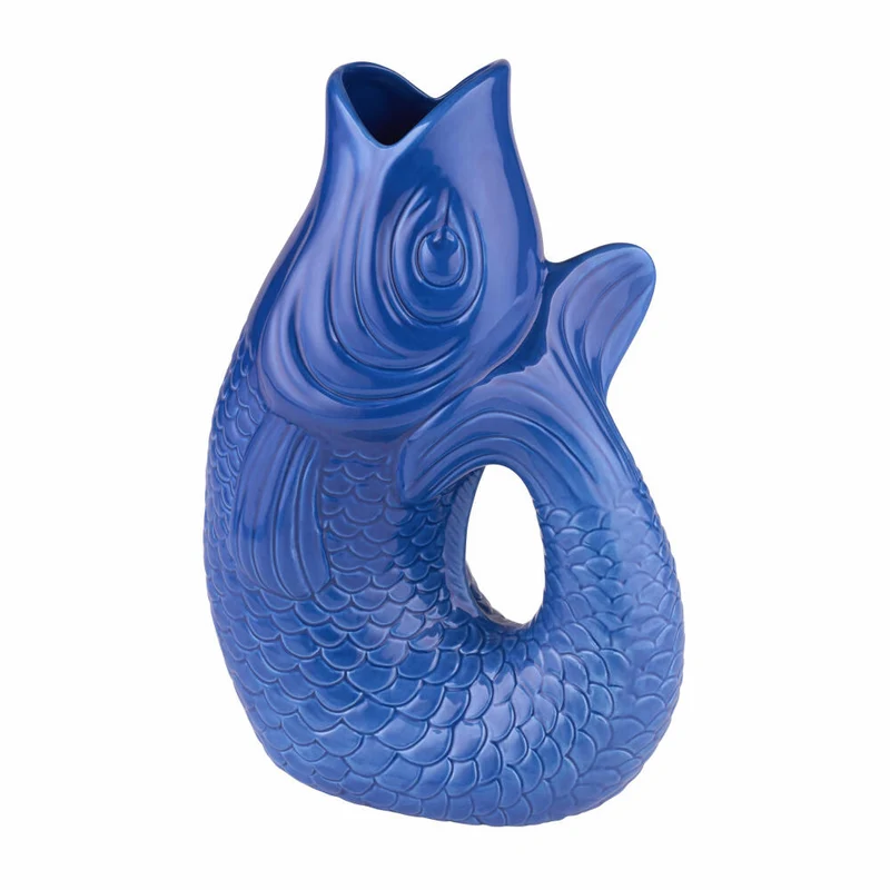 Gift Company Vase Monsieur Carafon L, Dekovase in Fisch-Form, Steingut, Azure, 30.7 cm, 78358
