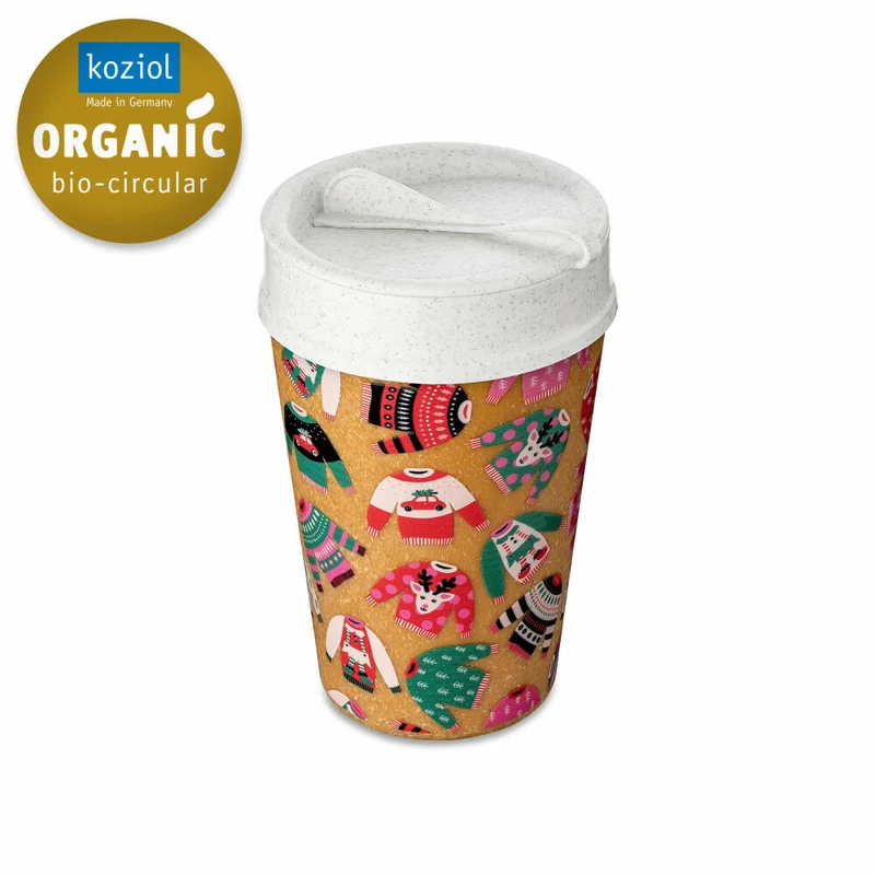 Koziol Thermobecher Iso To Go X-Mas Sweater, Isolierbecher, Kunststoff, Nature Wood, Organic White, 400 ml, 8010119