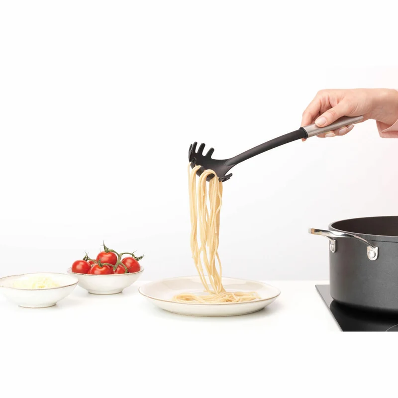 Brabantia Spaghettilöffel Non-Stick Profile, Küchenhelfer, Stahl / Kunststoff, Matt Steel, 33.2 cm, 250668