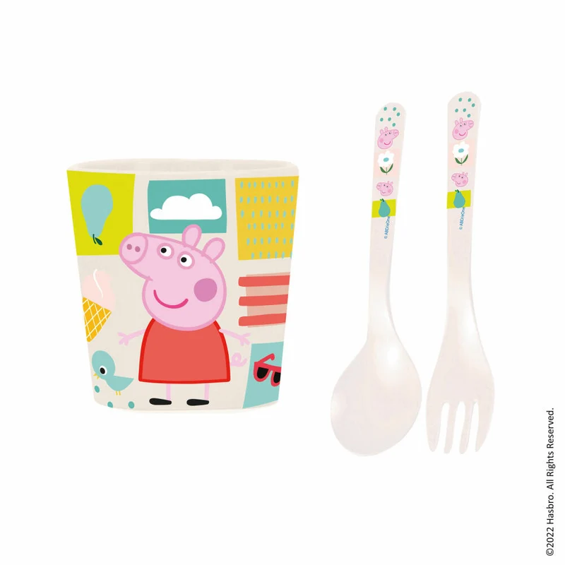 Koziol Becher-Besteck-Set Easy Eater Peppa Pig 3-tlg., Kindergeschirr, Besteck, Kunststoff, Cloud White, 8055717