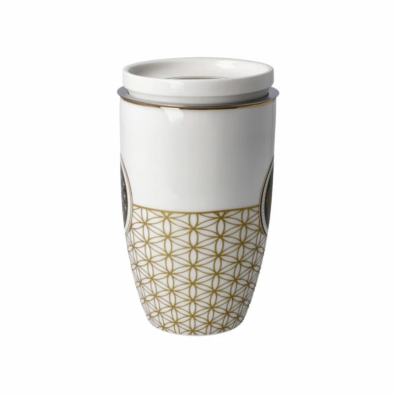Goebel Teetasse mit Deckel und Sieb Blume des Lebens Weiß, Lotus Becher, Fine Bone China, Bunt, 450 ml, 23101761