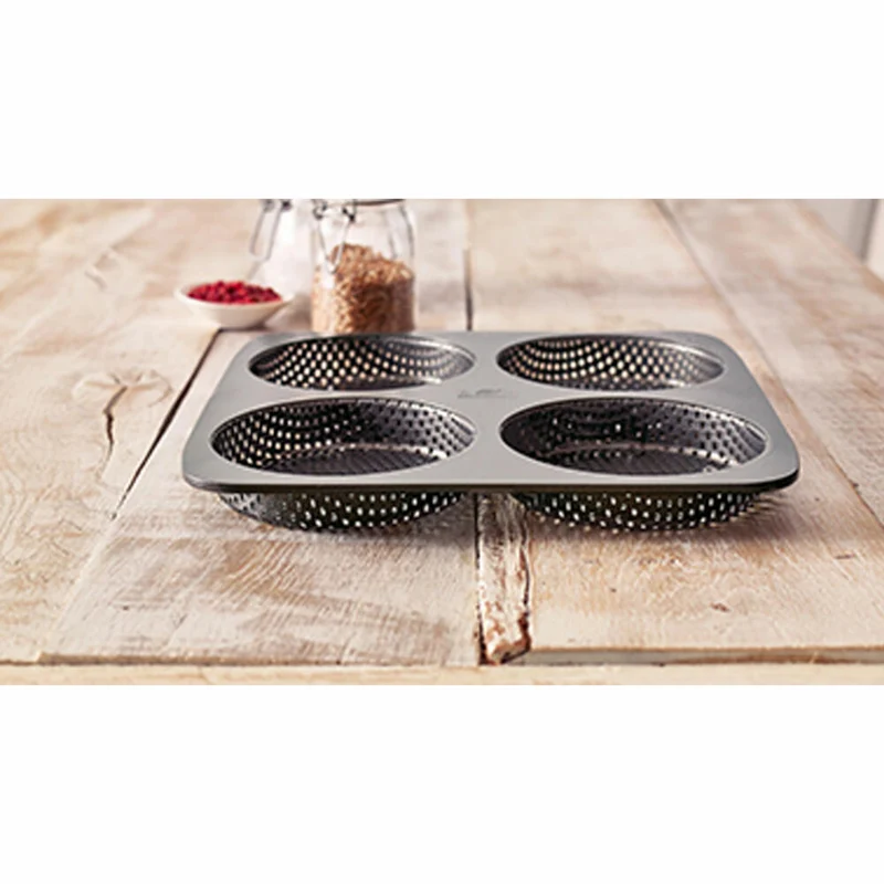 Birkmann Burgerbrötchenblech Laib und Seele, Brötchenblech, Burger Blech, für 4 Burger Ø 12 cm, Karbonstahl, Schwarz, 28x 28 cm, 210387