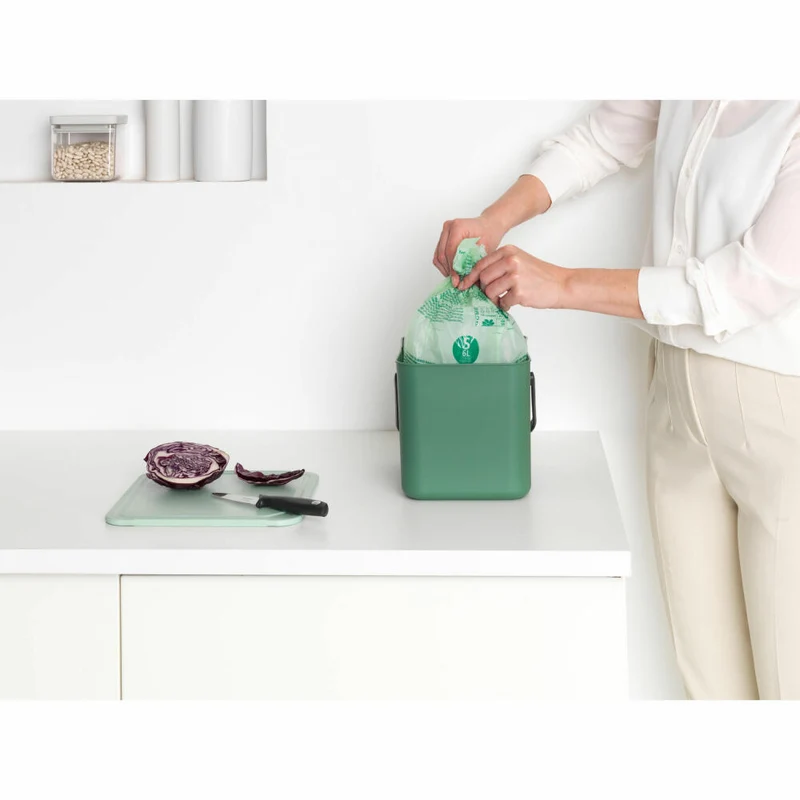 Brabantia Abfallbehälter Sort & Go, Abfalleimer, Mülleimer, Müllbehälter, Kunststoff, Fir Green, 6 L, 129841