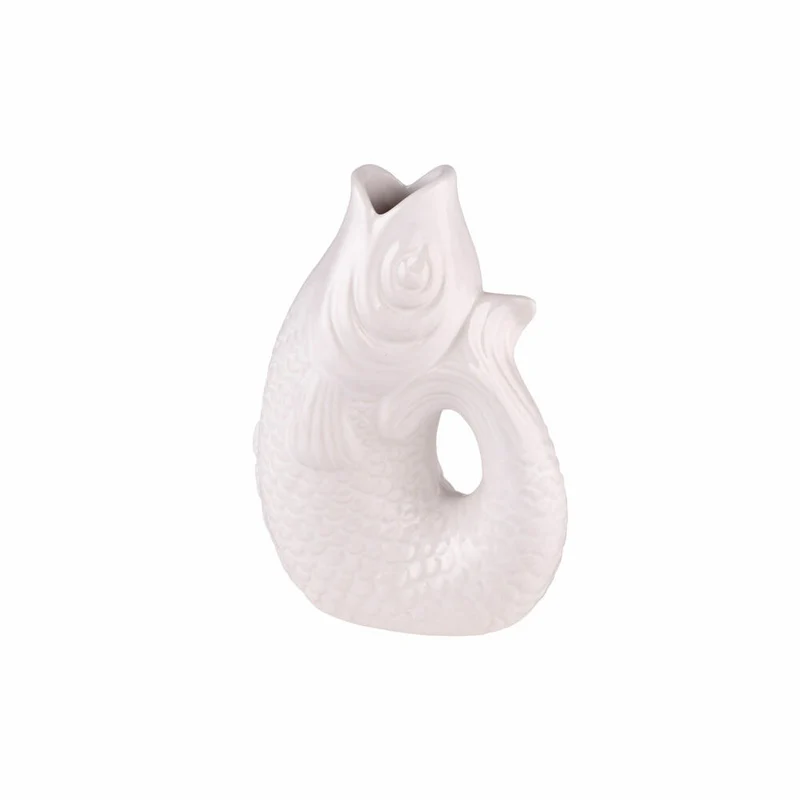 Gift Company Vase Monsieur Carafon XS, Dekovase in Fisch-Form, Steingut, Weiß, 12.5 cm, 78349