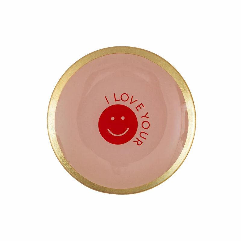 Gift Company Glasteller Love Plates Smile M, rund, Dekoteller, Schale, Glas, Rosa, 13 cm, 1061504012
