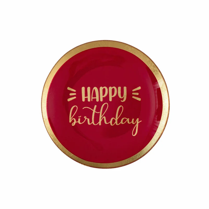 Gift Company Glasteller Love Plates Happy Birthday M, rund, Dekoteller, Schale, Glas, Pink, 13 cm, 1061604013