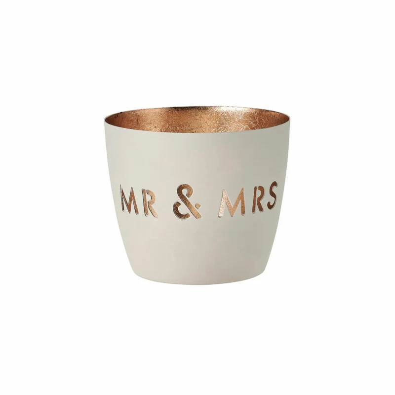 Gift Company Windlicht Madras Mr & Mrs M, Teelichthalter, Kerzenhalter, Eisen, Weiß, Gold, 8.5 cm, 1063204001