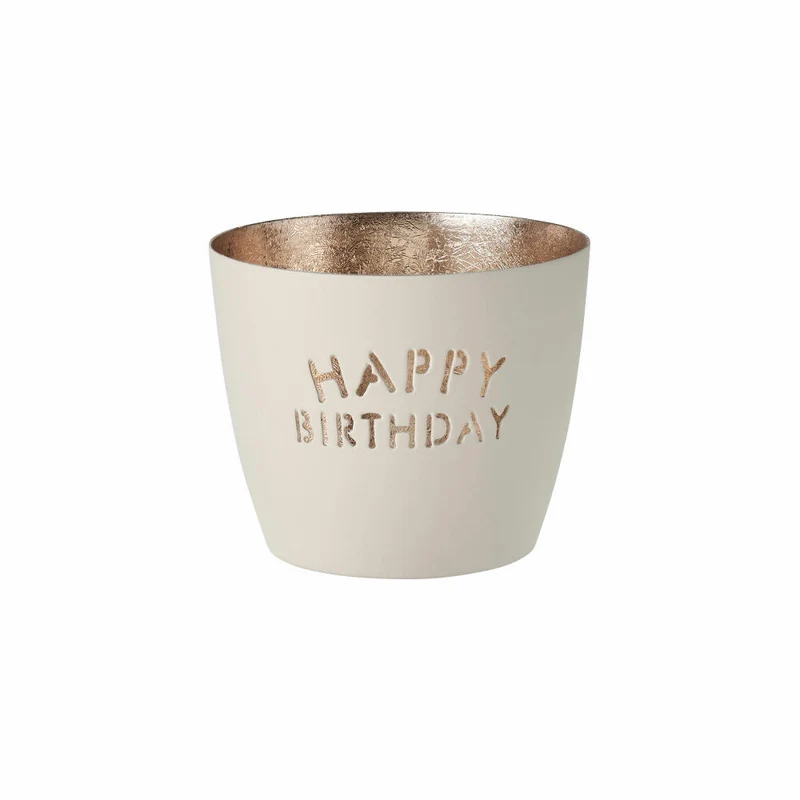 Gift Company Windlicht Madras Happy Birthday M, Teelichthalter, Kerzenhalter, Eisen, Weiß, Gold, 8.5 cm, 1063404001