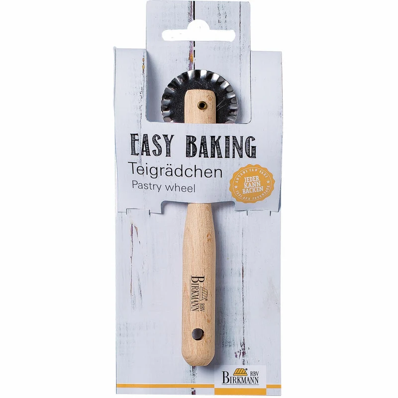 Birkmann Easy Baking Teigrädchen Gewellt, Teigschneider, Teigrad, Teigtaschenrad, Buchenholz / Metall, 15 cm, 340565