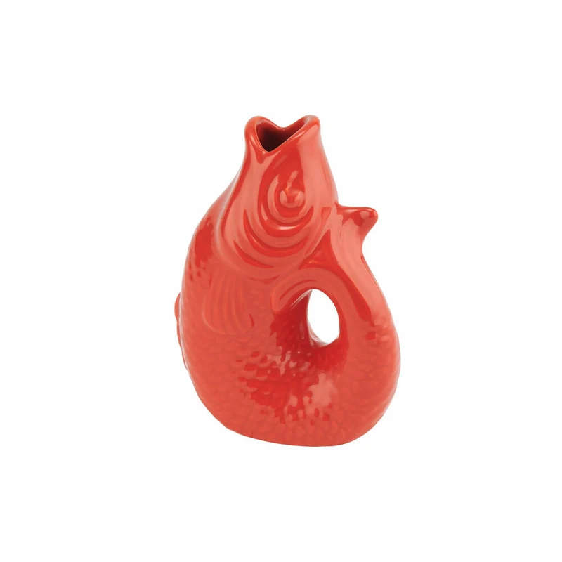 Gift Company Vase Monsieur Carafon XS, Dekovase in Fisch-Form, Steingut, Coral Red, 13 cm, 1087402003