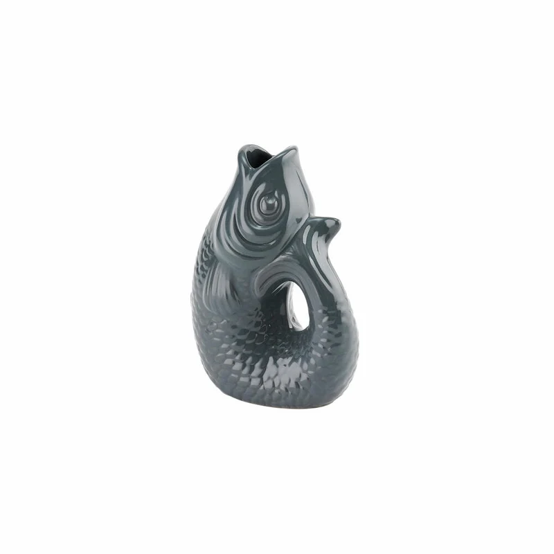 Gift Company Vase Monsieur Carafon XS, Dekovase in Fisch-Form, Steingut, Grau, 13 cm, 1087402004