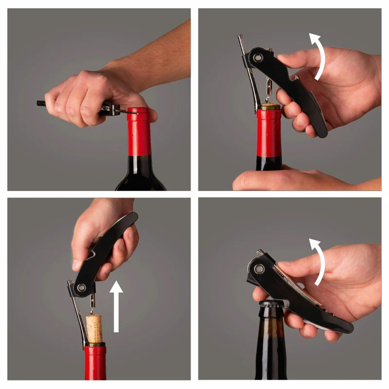 Vacu Vin Single Pull Kellnermesser, Korkenzieher, Flaschenöffner, Kunststoff, Edelstahl, Schwarz, 68854606