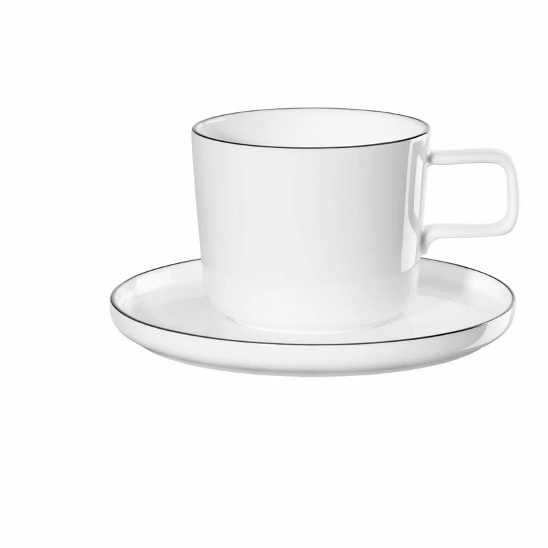 ASA Selection oco ligne noire Kaffeetasse mit Unterteller, Kaffeebecher, Teetasse, Kaffee Tasse, Tee, Fine Bone China, Weiß, 2029113