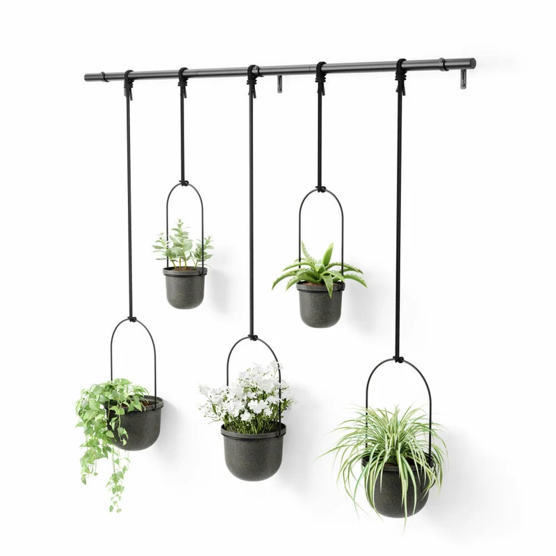 Umbra Vase Triflora 5er-Set, Hängeblumentopf, Wandvase, Blumenampel, Stahl, Schwarz, 1018086-040