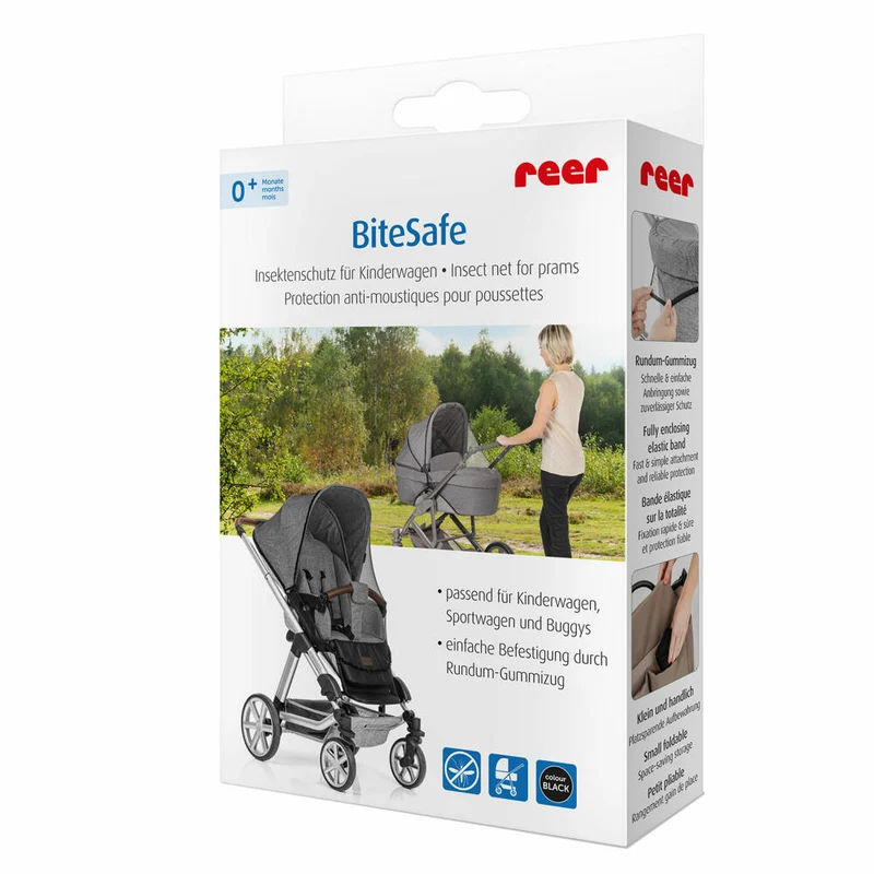 reer BiteSafe Insektenschutz für Kinderwagen, Moskitonetz, Mückennetz, Fliegennetz, Polyester, Schwarz, 87021