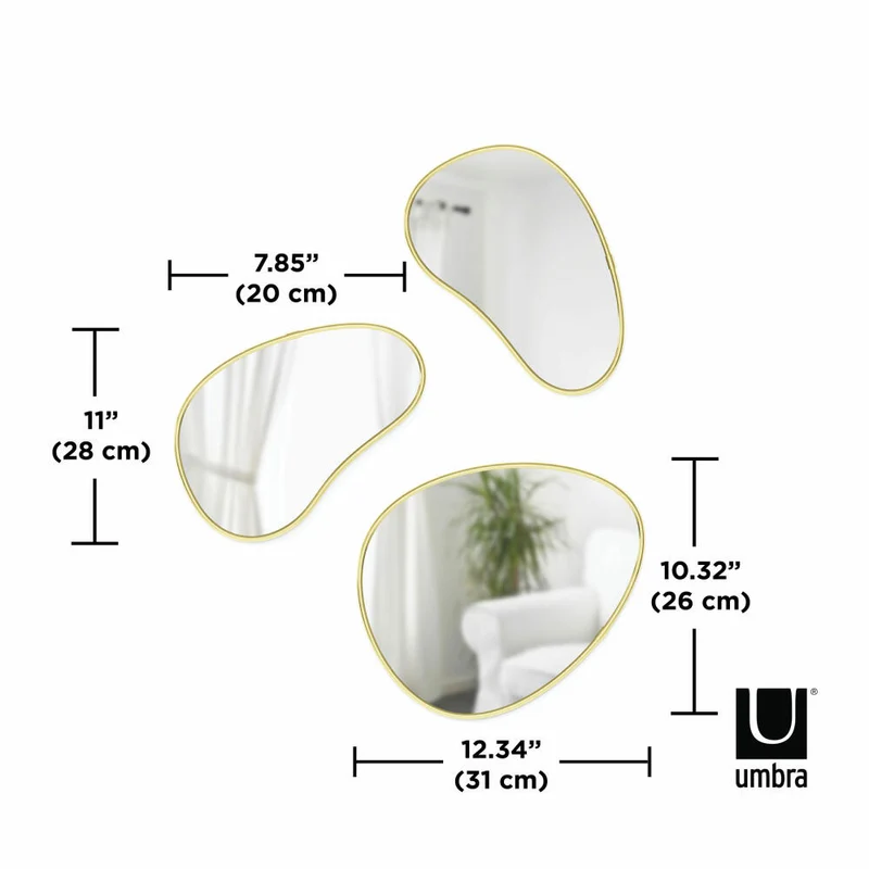 Umbra Wandspiegel 3er-Set Hubba Pebble, Spiegelglas, Messing, 1018566-104