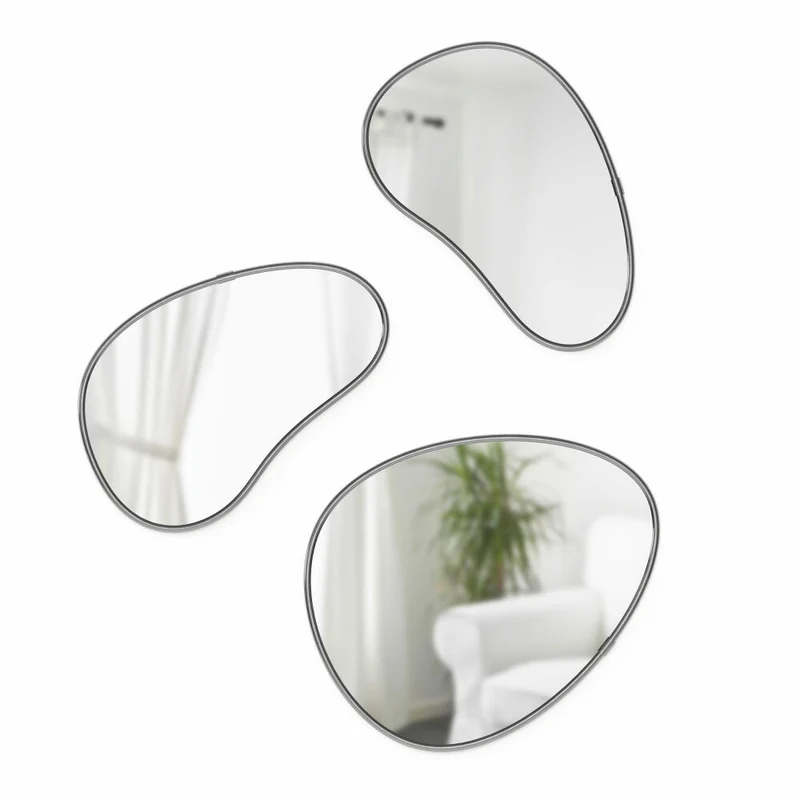 Umbra Wandspiegel 3er-Set Hubba Pebble, Spiegelglas, Titan, 1018566-378