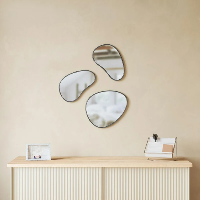 Umbra Wandspiegel 3er-Set Hubba Pebble, Spiegelglas, Titan, 1018566-378