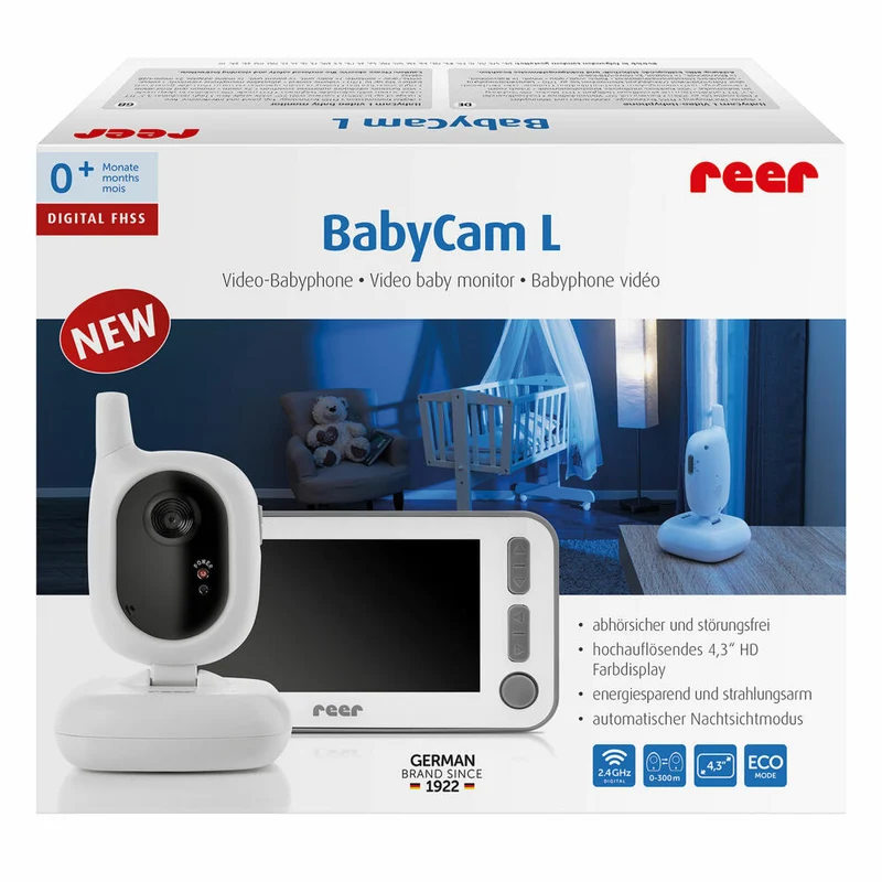 reer BabyCam L, Video Babyphone, Babyfon, Kamera, Farbbildschirm, Reichweite bis 300 m, 80430