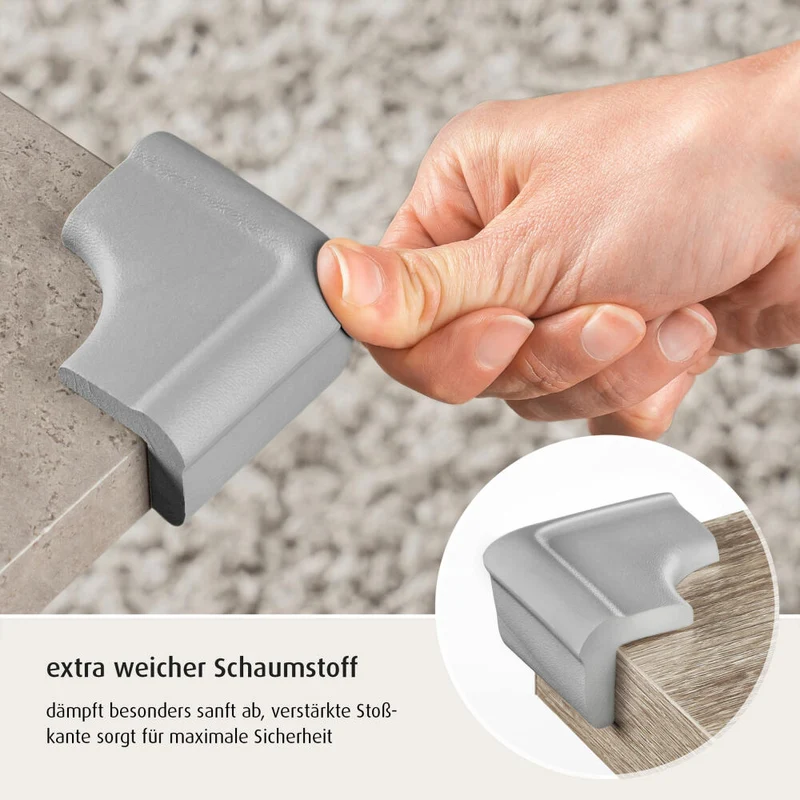 reer Eckenschutz Soft, 4er Set, Ecken Schutz, Kantenschutz, Stoßschutz, Kinder Sicherung, Grau, 82031