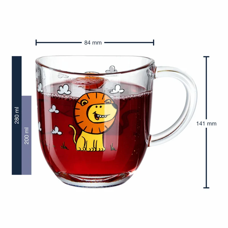Leonardo Tasse Bambini Löwe, Glastasse, Kinderbecher, Kalk-Natron Glas, mehrfarbig, 280 ml, 022898