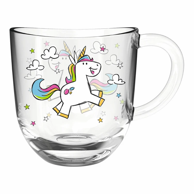 Leonardo Tasse Bambini Einhorn, Glastasse, Kinderbecher, Kalk-Natron Glas, mehrfarbig, 280 ml, 022902