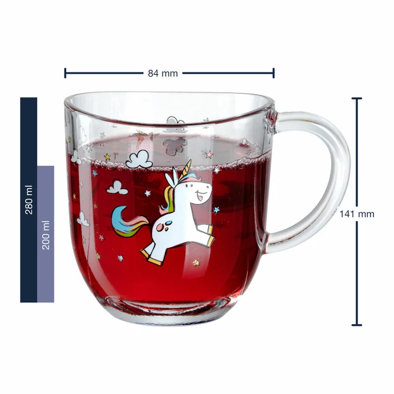 Leonardo Tasse Bambini Einhorn, Glastasse, Kinderbecher, Kalk-Natron Glas, mehrfarbig, 280 ml, 022902