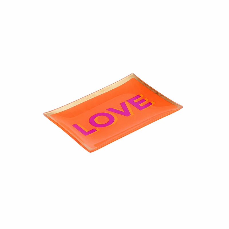 Gift Company Glasteller Love Plates Love M, Dekoteller, Schale, Glas, Orange, Gold, 10 x 14 cm, 1088204011