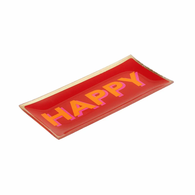 Gift Company Glasteller Love Plates Happy L, Dekoteller, Schale, Glas, Rot, Gold, 10 x 21 cm, 1088305003