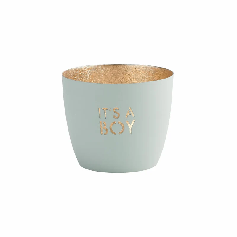 Gift Company Windlicht Madras Its a boy M, Teelichthalter, Kerzenhalter, Eisen, Pastellblau, Gold, 8.5 cm, 1091204078