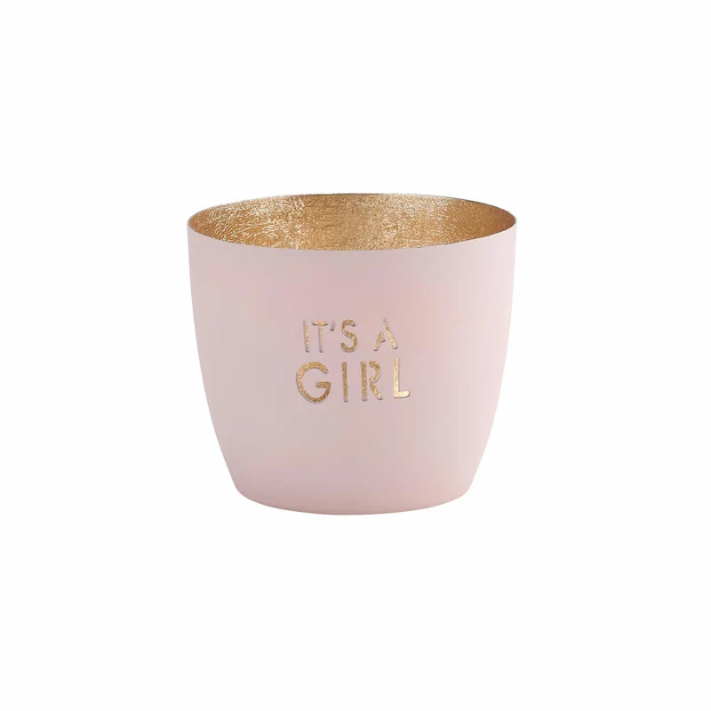 Gift Company Windlicht Madras Its a girl M, Teelichthalter, Kerzenhalter, Eisen, Pastellrosa, Gold, 8.5 cm, 1091304076