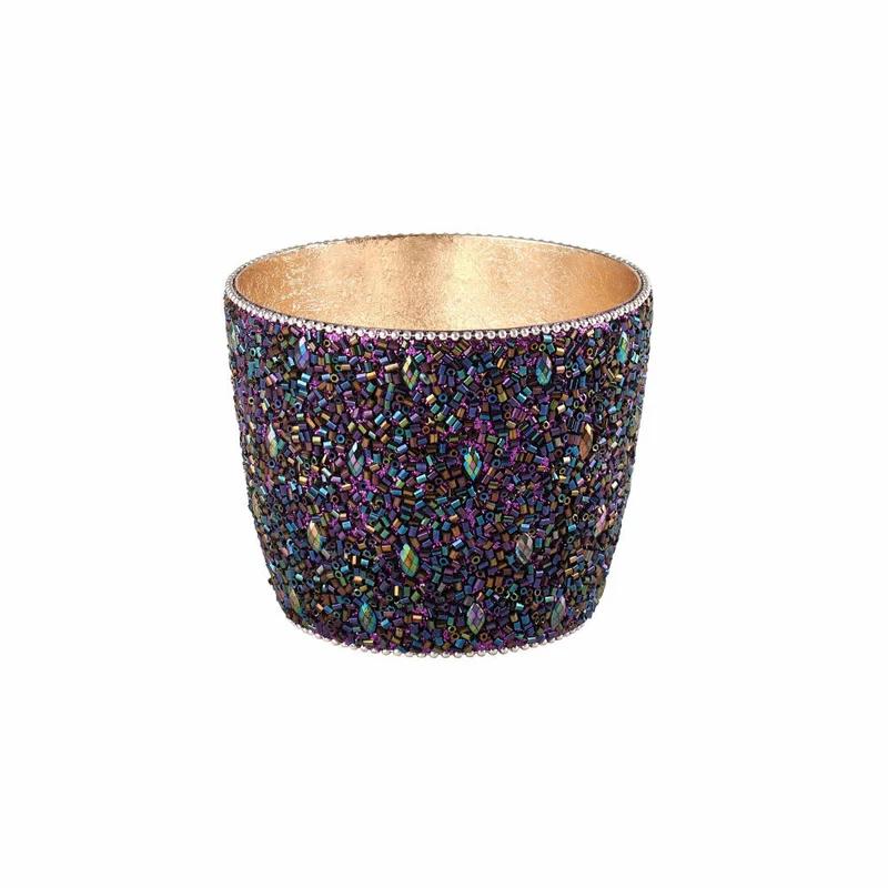 Gift Company Windlicht Madras Perlen M, Teelichthalter, Kerzenhalter, Eisen / Glas, Lila, 10.5 cm, 1074604014