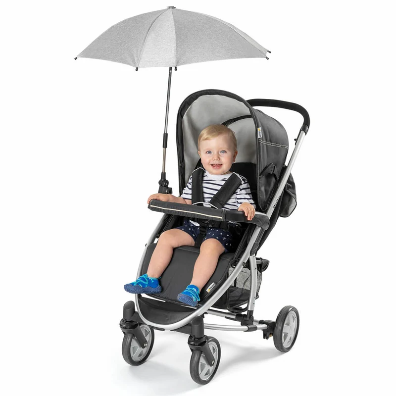 reer ShineSafe Kinderwagen-Sonnenschirm, Sonnen Schirm, Sonnenschutz, UV Schutz, Kinderwagen, Grau Melange, 84181