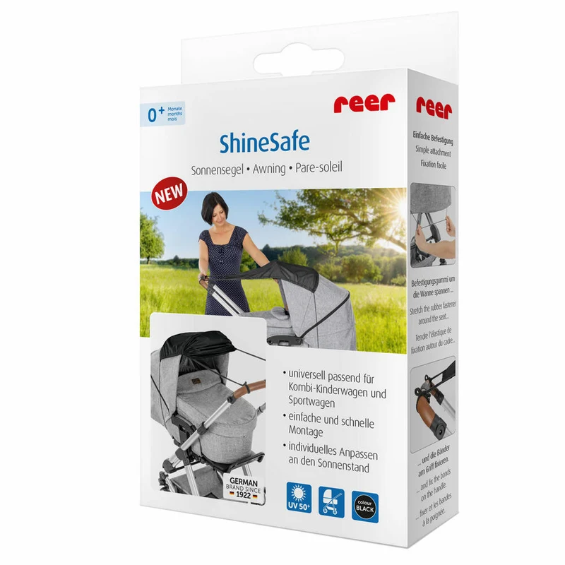 reer ShineSafe Sonnensegel, Sonnenschutz, UV Schutz, Kinderwagen, Schwarz, 84191