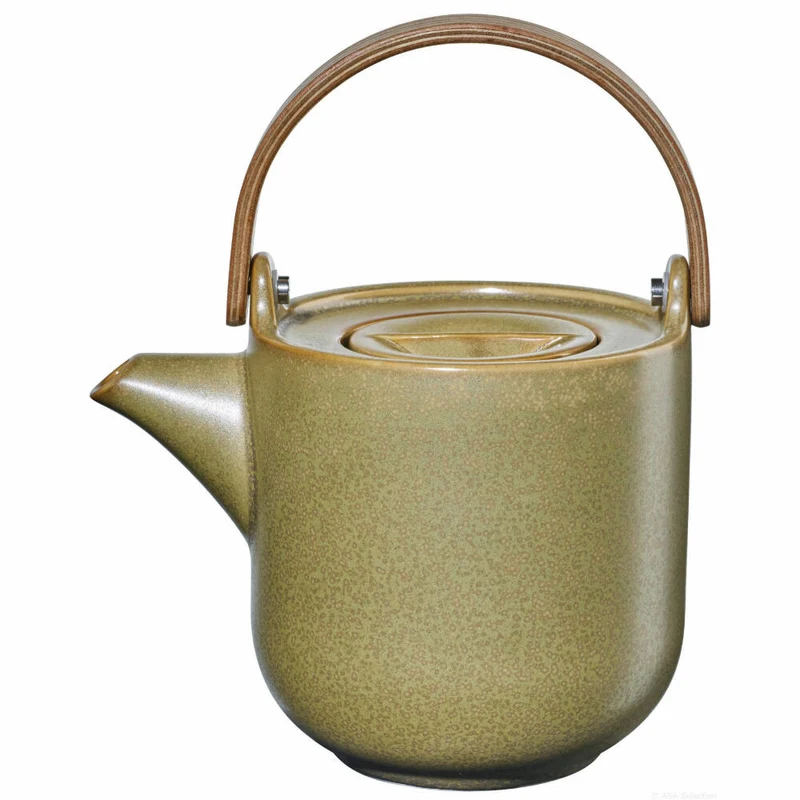 ASA Selection coppa miso Teekanne mit Holzgriff, Tee Kanne, Porzellan, Gelb, 600 ml, 19371194