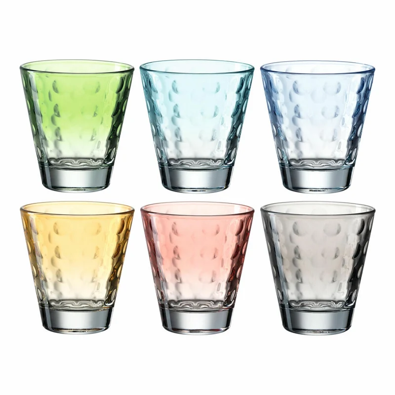 Leonardo Trinkglas Optic 6 Stück sortiert Pastell, Becher, Wassergläser, Kalk-Natron Glas, mehrfarbig, 215 ml, 025906