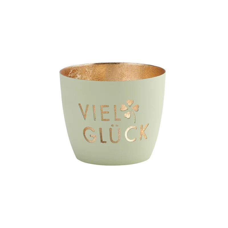 Gift Company Windlicht Madras Viel Glück M, Teelichthalter, Kerzenhalter, Eisen, Pastellgrün, Gold, 8.5 cm, 1091704079