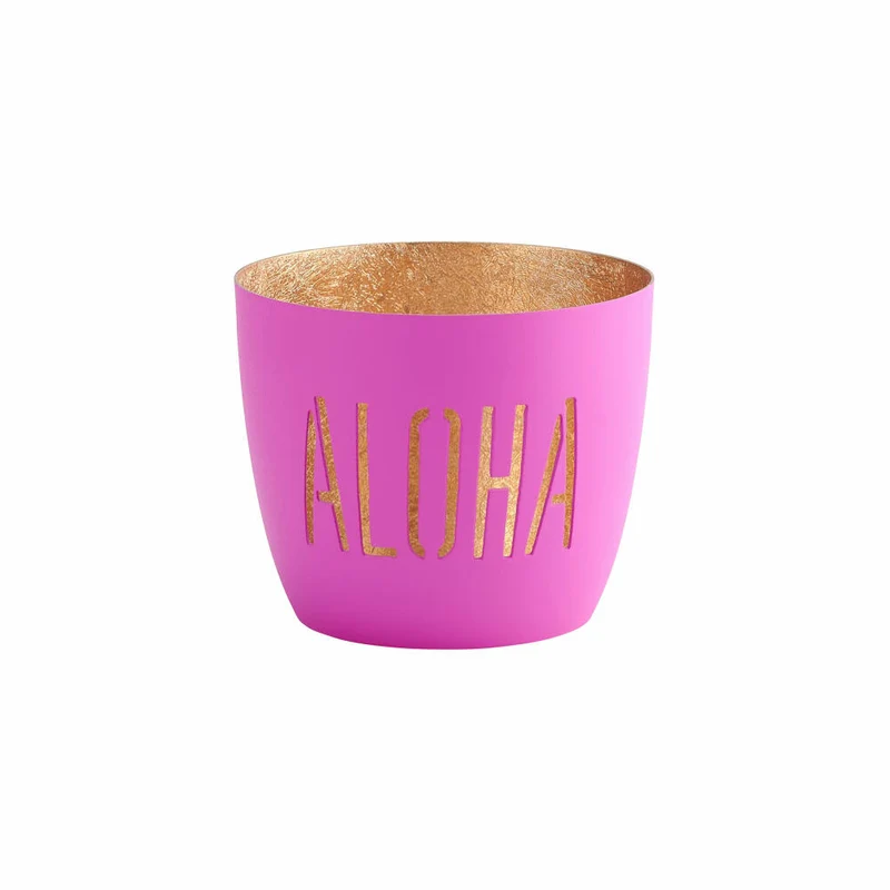 Gift Company Windlicht Madras Aloha M, Teelichthalter, Kerzenhalter, Eisen, Neon Pink, Gold, 8.5 cm, 1091904082
