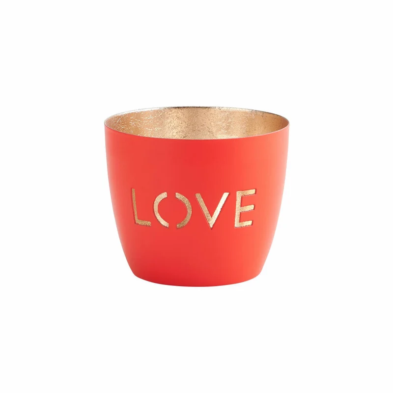 Gift Company Windlicht Madras Love M, Teelichthalter, Kerzenhalter, Eisen, Neon Rot, Gold, 8.5 cm, 1092004083