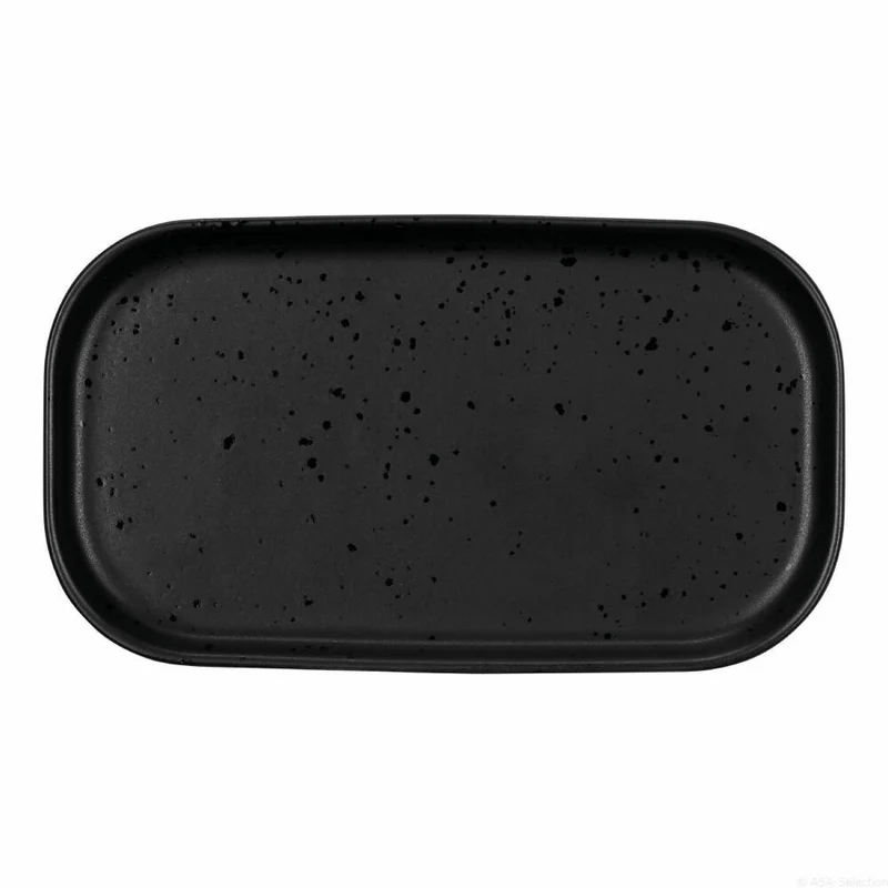 ASA Selection coppa kuro Snackteller, Snack Teller, Häppchenteller, Antipasti, Porzellan, 15 x 8.5 cm Schwarz, 19112190