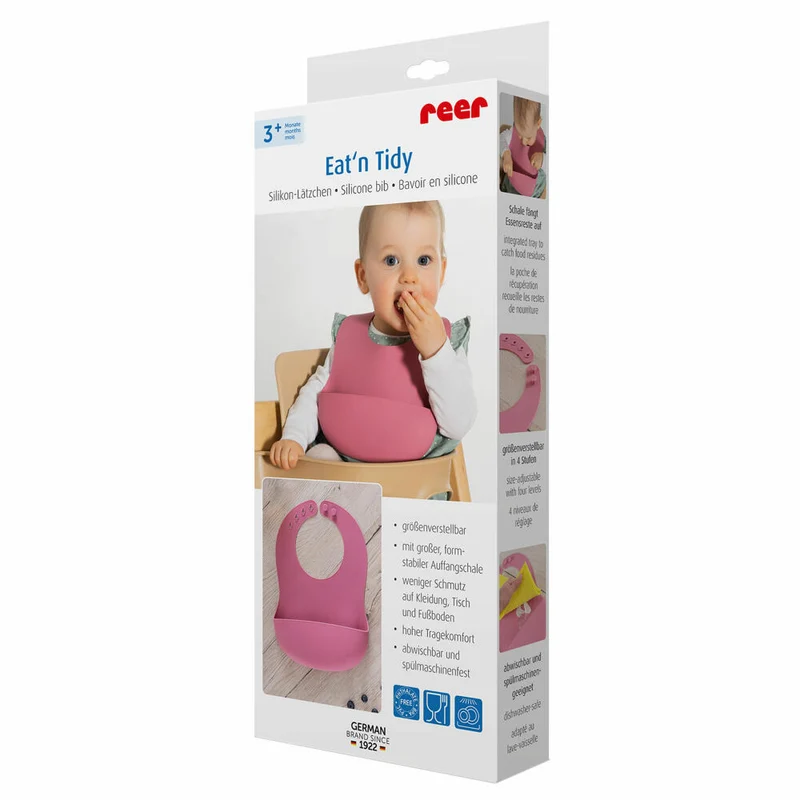 reer Eat’n Tidy Silikon-Lätzchen, mit Auffangschale, Lätzchen, Babylätzchen, Silikon, Rosa, 25044