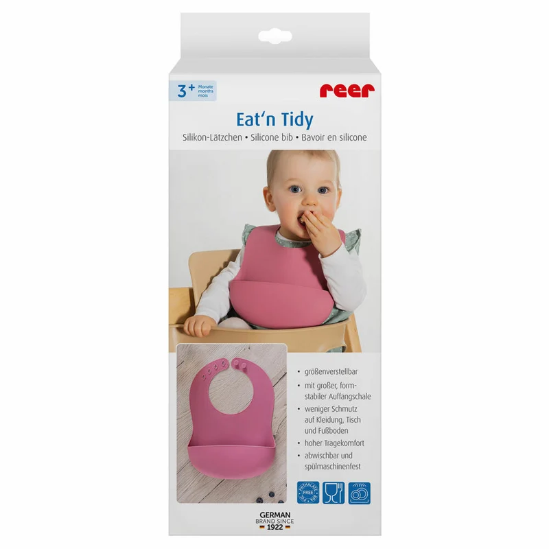 reer Eat’n Tidy Silikon-Lätzchen, mit Auffangschale, Lätzchen, Babylätzchen, Silikon, Rosa, 25044