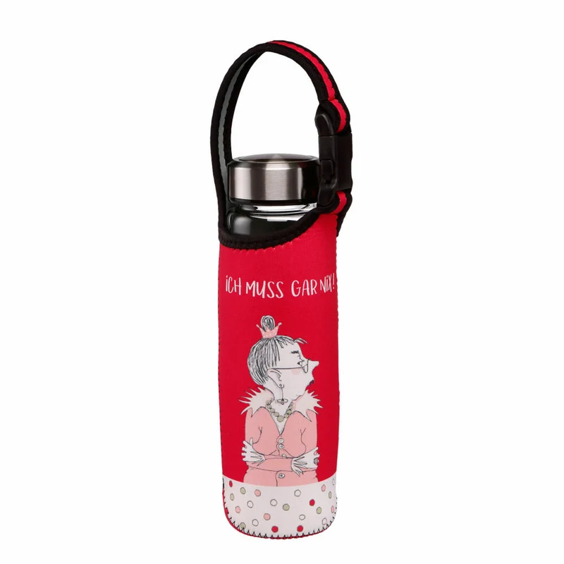 Goebel Trinkflasche Barbara Freundlieb - Ich muss gar nichts, Glasflasche mit Neoprenhülle, Glas-Kombi, Bunt, 700 ml, 27001111