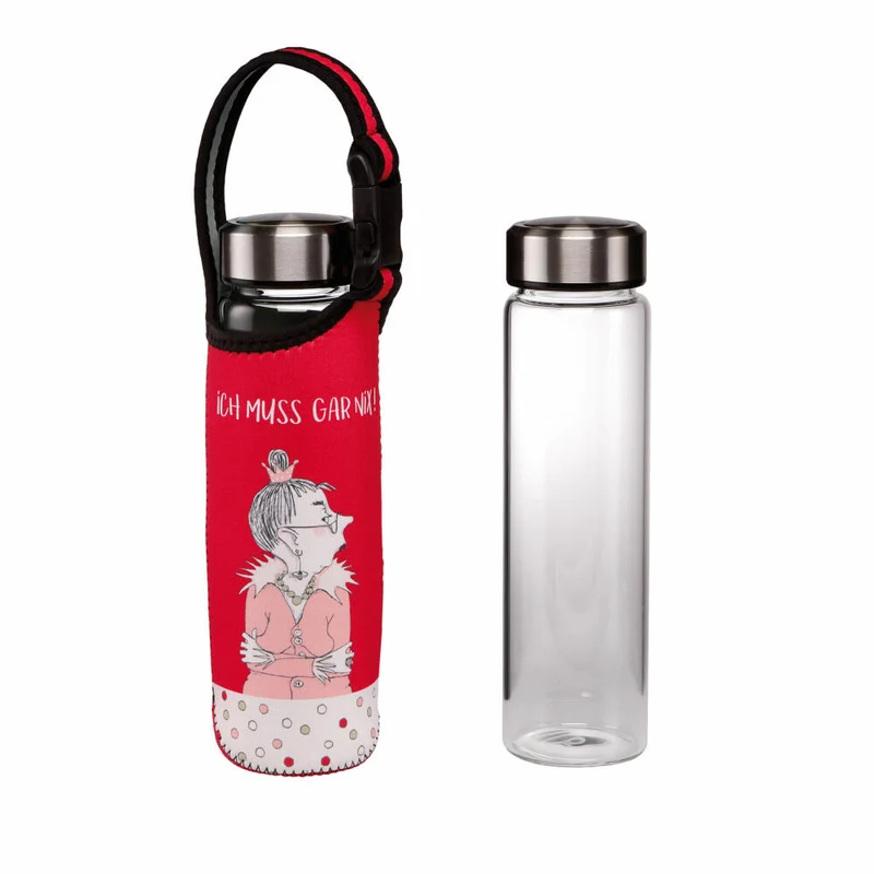 Goebel Trinkflasche Barbara Freundlieb - Ich muss gar nichts, Glasflasche mit Neoprenhülle, Glas-Kombi, Bunt, 700 ml, 27001111