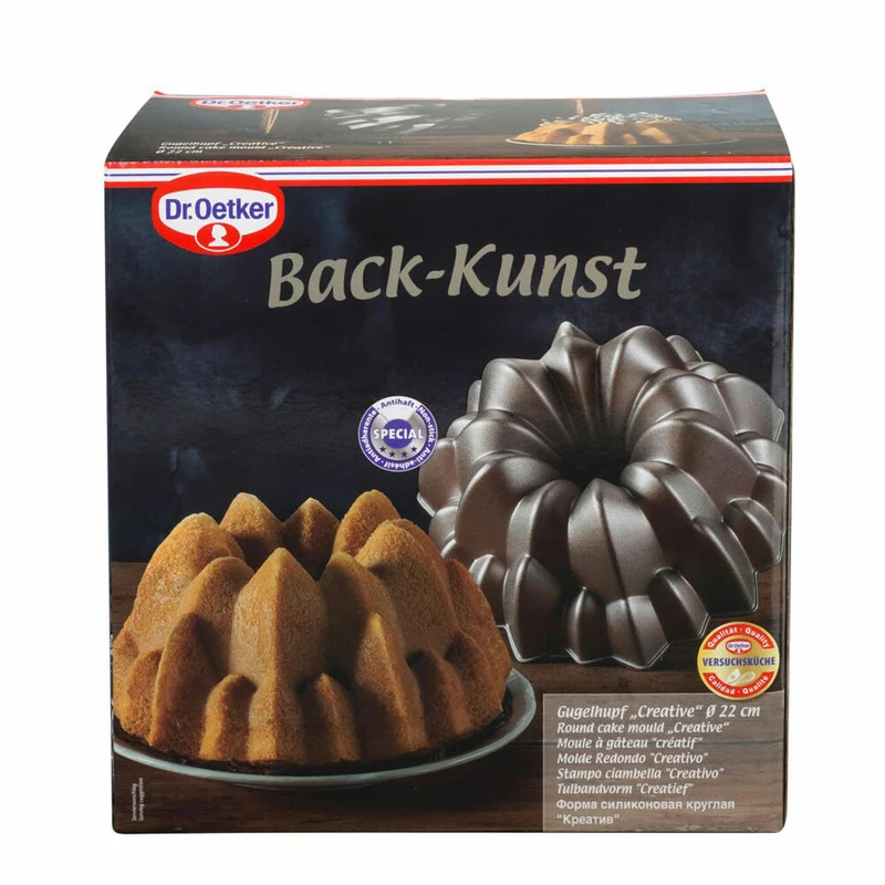 Dr. Oetker Gugelhupf-Form Creative 22 cm, Back-Kunst, Backform, Aluminiumguss, Creme-Metallic, 2550