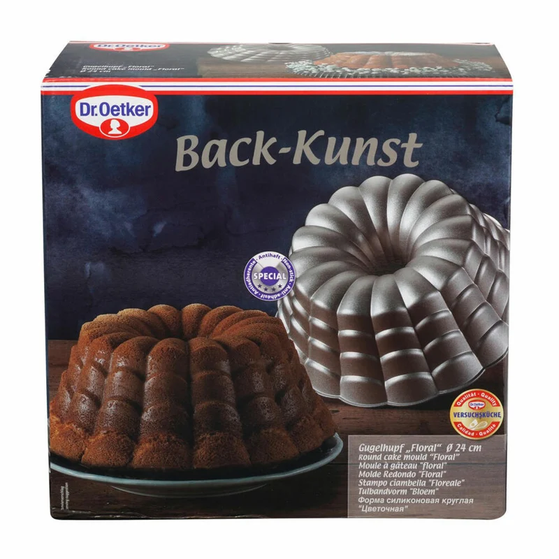 Dr. Oetker Gugelhupf-Form Floral 24 cm, Back-Kunst, Backform, Aluminiumguss, Creme-Metallic, 2551