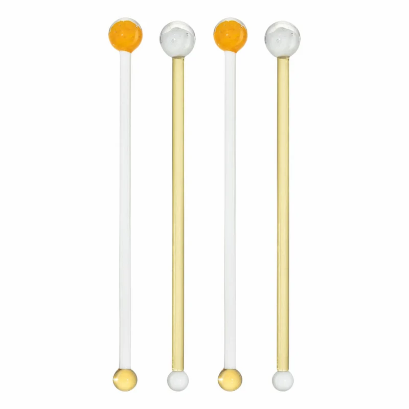 Leonardo Rührer Poesia, 4-tlg., Cocktailstab, Rührstäbchen, Cocktailrührer, Kalk-Natron Glas, Orange, 20 cm, 076499