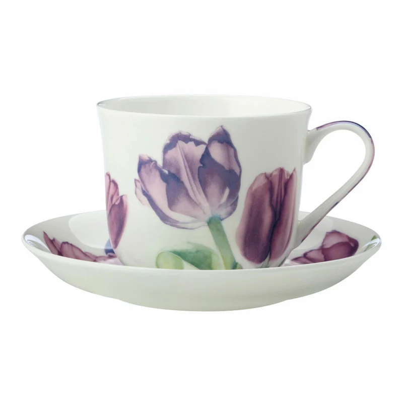 Maxwell & Williams Tasse mit Untertasse - Katherine Castle Floriade, Tulpe , Bone China, Bunt, 480 ml, JY0036