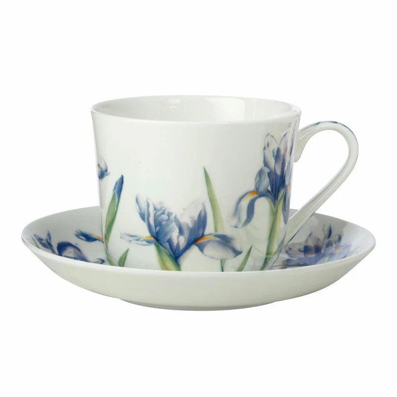 Maxwell & Williams Tasse mit Untertasse - Katherine Castle Floriade, Iris, Bone China, Bunt, 480 ml, JY0037